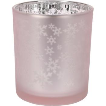 Snowflakes üveg gyertyatartó, 10 x 12 cm, világos rózsaszín kép