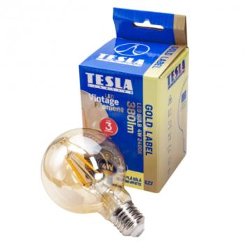 Tesla - LED GLOBE G80 VINTAGE izzó, E27, 4W, 230V, 380lm, 2400K, 360°, borostyán kép