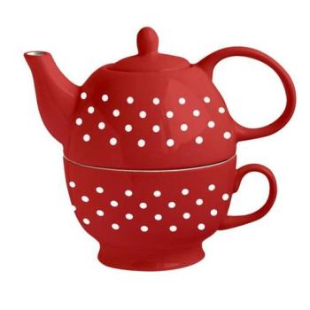 Toro porcelán teáskanna csészével, piros kép