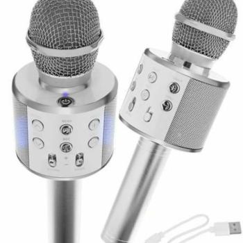 Vezeték nélküli karaoke mikrofon Bluetooth hangszóróval (ezüst) kép