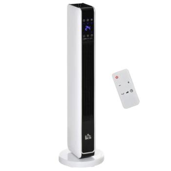 HOMCOM Elektromos Fűtőtest, 2200 W-os kerámia fűtőtorony, fehér fekete kép
