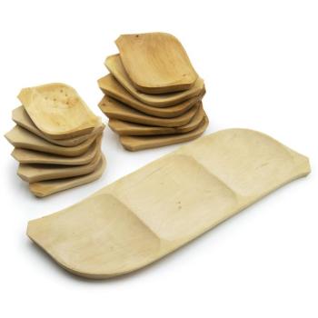 13 részes fatányér készlet – fából készült kínáló szett – 1 db 60 x 20 cm-es tál és 12 db tányér (BBE) (BBA) kép