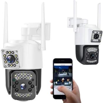 2 objektívvel ellátott kültéri biztonsági kamera WIFI csatlakozással, fehér kép