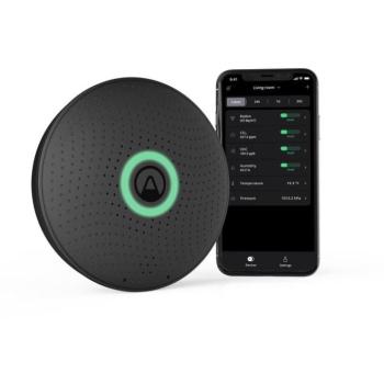 Airthings Wave plus - levegőminőség, radon, páratartalom, hőmérséklet, VOC, CO2, nyomás mérő, fekete kép