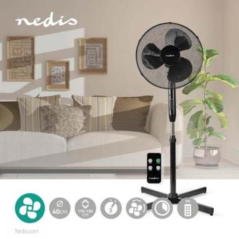 Álló Ventilátor | Átmérő: 400 mm | 3-sebességes | Oszcilláló | 40 W | Állítható magasság | Automatikus kikapcsolás időzítő | Távirányító | Fekete kép