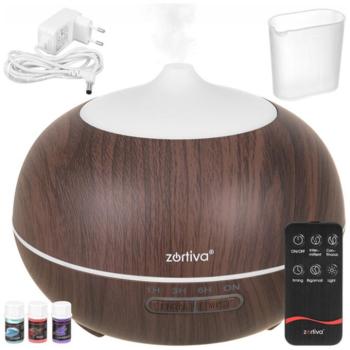 Aroma diffúzor 400 ml – ultrahangos párásító LED világítással, távirányítóval sötétbarna | Zortiva kép