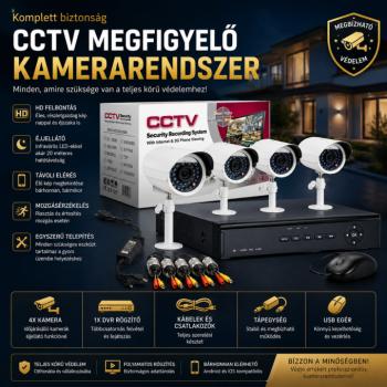 CCTV H.264 Komplett megfigyelő rendszer – 4 db kamera + vezérlőközpont kép