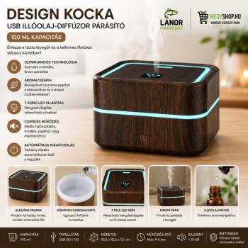 Design Kocka USB illóolaj-diffúzor párásító 100 ml – sötétbarna