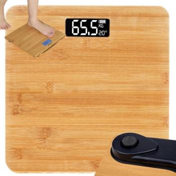 Elektronikus bambusz fürdőszobai mérleg, digitális LCD, 180kg-ig kép
