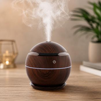 Gömb alakú ultrahangos aroma diffúzor sötétbarna színben LED világítással – 130 ml (BBV)