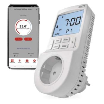 GoSmart 2 az 1-ben konnektoros, digitális termosztát időzítő funkcióval, schuko, WiFi kép