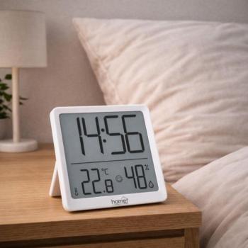 HOME HC17 páratartalom és hőmérséklet mérő ébresztőóra, prémium LCD kijelzővel, hűtőszekrényre, bútorra, falra helyezhető kép