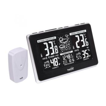 Home HCW 25 időjárás-állomás külső jeladóval, negatív, fehér LCD kijelző, beltéri hőmérséklet és páratartalom, digitális óra, naptár kép
