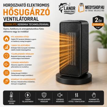 Hordozható elektromos hősugárzó ventilátorral 1200W PTC kerámia technológiával – fekete (CH23-299) kép
