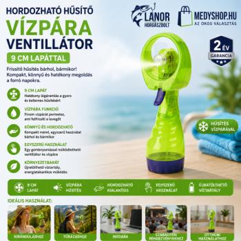 Hordozható hűsítő vízpára ventillátor 9 cm lapáttal – zöld kép