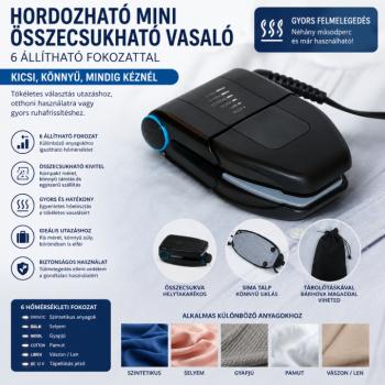 Hordozható mini összecsukható vasaló 6 állítható fokozattal – fekete kép