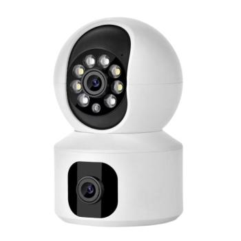 Intelligens Térfigyelő Kamera R11, 2MP FullHD dupla lencse, kétirányú hang funkció, mozgásérzékelés, fehér kép