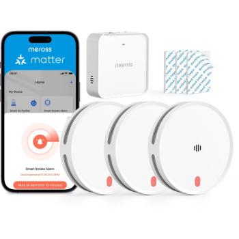 Meross Smart Smoke Alarm - 3 × MA151 + 1 × MSH450 Matter hub szett