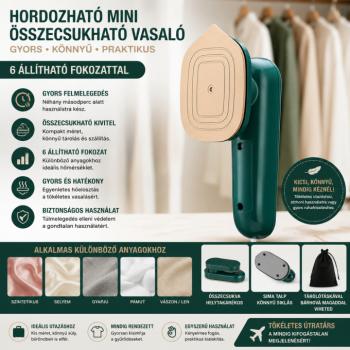 Mini Iron hordozható gőzölős vasaló – zöld kép