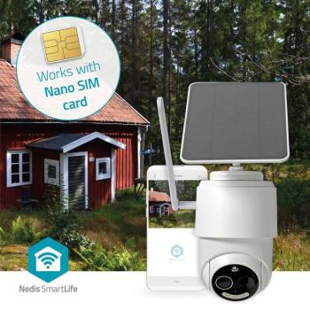 NEDIS napelemes WIF-s kamere SIM kártyás mobil eléréssel 4G megfigyelő kamera napelemmel 9W, IP66, 355 fokkal elforgatva, 120 fokkal dönthető, vezeték kép