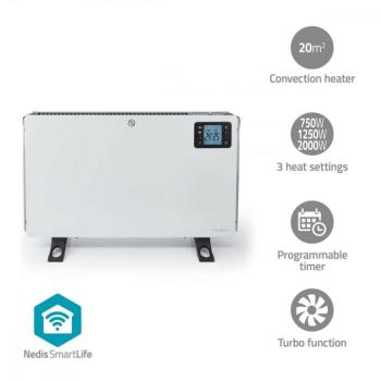 Nedis Prémium fűtőtest SmartLife Konvektor | Wi-Fi | 2000 W | 3 Hőbeállítások | LCD | 5 – 37 °C | Állítható hőmérséklet | Fehér htco50wtw kép