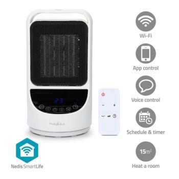 SmartLife kerámia PTC ventilátorfűtő | Wi-Fi | 1500 W | 2 Hőbeállítások | Oszcilláló | Kijelző | 10 – 49 °C | Android™ / IOS | Fehér kép