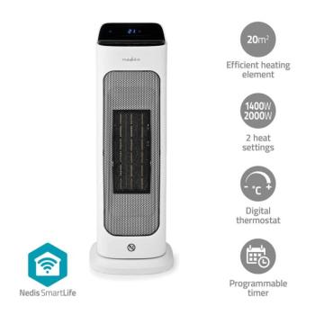 SmartLife kerámia PTC ventilátorfűtő | Wi-Fi | 2000 W | 2 Hőbeállítások | Oszcilláló | Kijelző | 10 – 49 °C | Android™ / IOS | Fehér kép