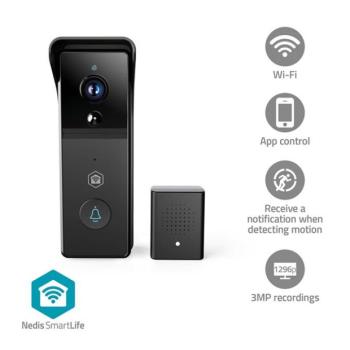 Nedis WIFICDP21BK WIFI videó kapucsengő (kaputelefon), 3MP Full HD 1296p, felhőtárhely / microSD foglalat, akkumulátor kép