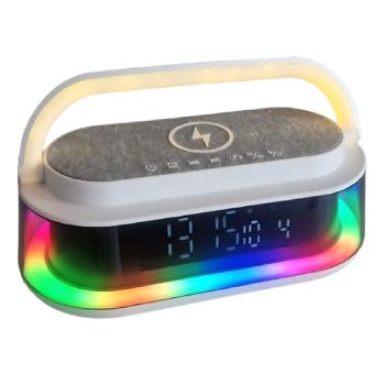 OKOP intelligens töltőállomás bluetooth hangszóróval, Qi kompatibilis, FM rádió, SD lejátszó és RGB LED kijelző KP-575 (BBJH-M) kép