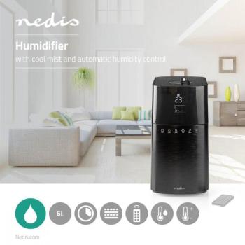 Párásító | 30 W | Hűvös Köddel | 6 l | Nedvességmérő | Időzítő | Ekkora területhez alkalmas: 50 m² | Távirányító | Fekete kép