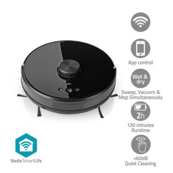 SmartLife Robot Porszívó | Lézeres navigáció | Wi-Fi | Gyűjtőtartály térfogat: 0.6 l | Automatikus töltés | Maximális működési idő: 2 óra | Fekete | A kép