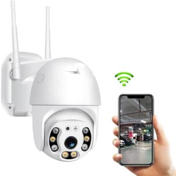 Telefonról vezérelhető PTZ01 WIFI-s biztonsági kamera – mozgásérzékelős, 360°-ban forgatható, időjárásálló – fehér (FX) (BBV) (BBD) kép