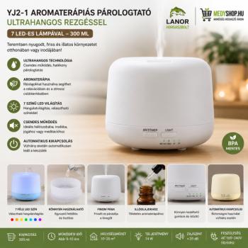 YJ2-1 Aromaterápiás párologtató ultrahangos rezgéssel 7 LED-es lámpával 300 ml – fehér kép